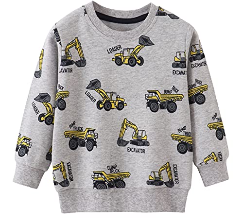 EULLA Kinder Jungen Sweatshirt Pullover Activewear Langarm Baumwolle Bagger Herbst Winter Oberteile 7 Jahre alt 2# Grau Bagger DE 122 von EULLA