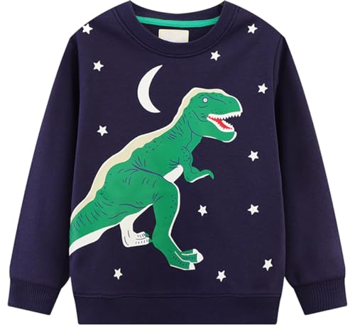 EULLA Kinder Jungen Sweatshirt Pullover Activewear Langarm Baumwolle Glow in The Dark Dinosaurier Herbst Winter Oberteile 2 Jahre alt 4-1# Dunkelblau Glow in The Dark Dinosaurier DE 92 von EULLA