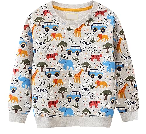 EULLA Kinder Jungen Sweatshirt Pullover Activewear Langarm Baumwolle Tier Herbst Winter Oberteile 7 Jahre alt 8# Grau Tier DE 122 von EULLA