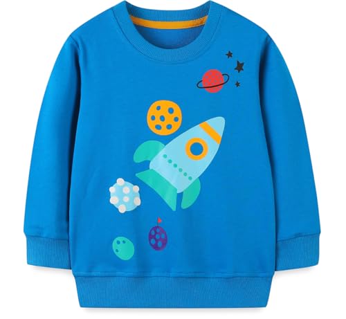EULLA Kinder Jungen Sweatshirt Pullover Activewear Langarm Baumwolle Weltraum Planeten Herbst Winter Oberteile 2 Jahre alt 12# Blau Weltraum Planeten Rakete DE 92 von EULLA