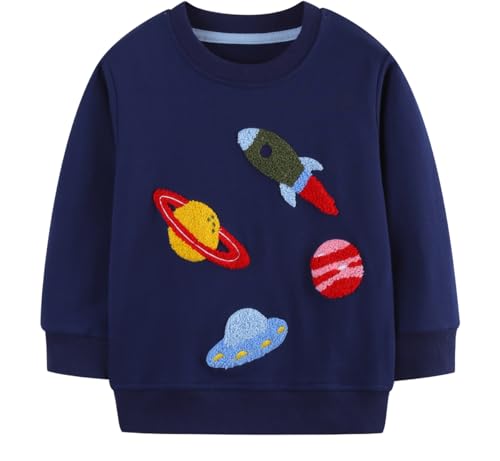EULLA Kinder Jungen Sweatshirt Pullover Activewear Langarm Baumwolle Weltraum Planeten Herbst Winter Oberteile 3 Jahre alt 13# Dunkelblau Weltraum Planeten DE 98 von EULLA