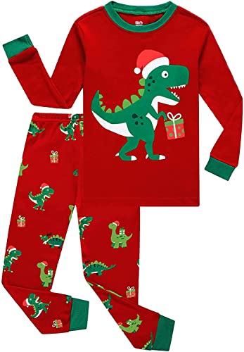 EULLA Kinder Jungen Weihnachten Schlafanzüge Dinosaurier Pyjama Set Winter Langarm Baumwolle Christmas Xmas Zweiteilig Nachtwäsche Größe 6 Jahre alt 5# Rot Dinosaurier DE 116 von EULLA