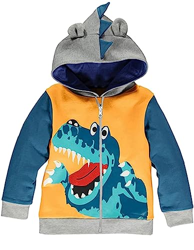 EULLA Kinder Jungen Zip Up Hoodie Sweatjacke Kapuzenjacke Dino Kapuzenpullover Langarm Baumwolle Pullover Hoody Sweatshirt mit Reißverschluss 8# Gelber Dinosaurier DE 104 von EULLA