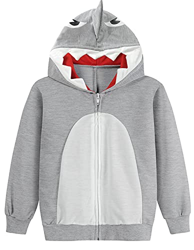 EULLA Kinder Jungen Zip Up Hoodie Sweatjacke Kapuzenjacke Hai Kapuzenpullover Langarm Baumwolle Pullover Hoody Sweatshirt mit Reißverschluss 4# Grau Hai DE 122 von EULLA