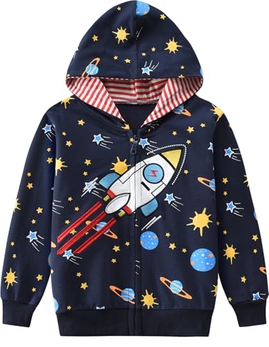 EULLA Kinder Jungen Zip Up Hoodie Sweatjacke Kapuzenjacke Weltraum Planeten Kapuzenpullover Langarm Baumwolle Pullover Hoody Sweatshirt mit Reißverschluss 8# Dunkelblau Weltraum Planeten DE 110 von EULLA