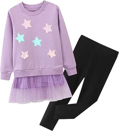 EULLA Kinder Kleidung Set Lange Tops Mädchen Warm Lange T-Shirt Top + Rock Hose Outfits mit Herzform 104 von EULLA