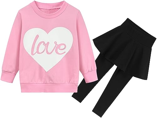 EULLA Kinder Kleidung Set Lange Tops Mädchen Warm Lange T-Shirt Top + Rock Hose Outfits mit Herzform 116 von EULLA