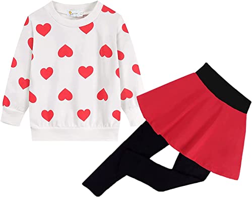EULLA Kinder Kleidung Set Lange Tops Mädchen Warm Lange T-Shirt Top + Rock Hose Outfits mit Herzform 140 von EULLA