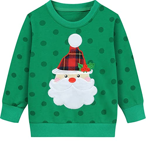 EULLA Kinder Mädchen Jungen Weihnacht Pullover Sweatshirt Weihnachtsoutfit Weihnachtspuli Baumwolle Christmas Xmas Weihnachtsmann Weihnachtskleidung Gr.110/116 6 Jahre 3# Grün Weihnachtsmann DE 116 von EULLA