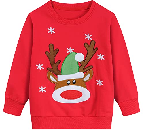 EULLA Kinder Mädchen Jungen Weihnacht Pullover Sweatshirt Weihnachtsoutfit Weihnachtspuli Winter Baumwolle Langarm Christmas Xmas Rentier Weihnachtskleidung Gr.98/104 4 Jahre 1# Rot Rentier DE 104 von EULLA