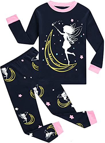 EULLA Kinder Mädchen Schlafanzüge Lang Baumwolle Winter Pyjama Set Glow in The Dark Prinzessin Zweiteilig Nachtwäsche 92 98 104 110 116 122 128 134 140 B-dunkelblau Glow in The Dark Prinzessin DE 140 von EULLA