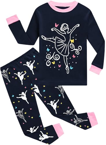 EULLA Kinder Mädchen Schlafanzüge Lang Baumwolle Winter Pyjama Set Glow in The Dark Prinzessin Zweiteilig Nachtwäsche 92 98 104 110 116 122 9-1# Dunkelblau Prinzessin DE 104 von EULLA