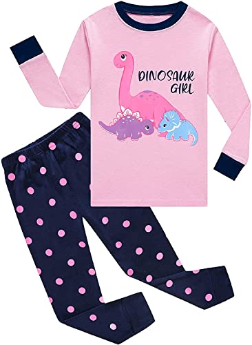 EULLA Kinder Mädchen Schlafanzüge Langarm Baumwolle Winter Pyjama Set Dinosaurier Zweiteilig Nachtwäsche 2 Jahre alt H-Rosa Dinosaurier DE 92 von EULLA