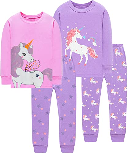 EULLA Kinder Mädchen Schlafanzüge Langarm Baumwolle Winter Pyjama Set Einhorn Zweiteilig Nachtwäsche 5 Jahre alt L-2-Pack Einhorn Set DE 110 von EULLA