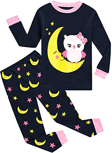 EULLA Kinder Mädchen Schlafanzüge Langarm Baumwolle Winter Pyjama Set Eule Zweiteilig Nachtwäsche 2 Jahre alt D-Dunkelblau Eule DE 92 von EULLA