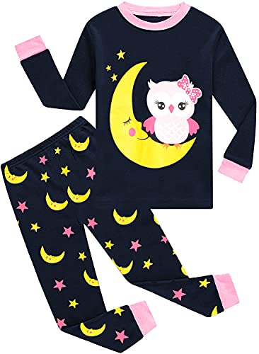 EULLA Kinder Mädchen Schlafanzüge Langarm Baumwolle Winter Pyjama Set Eule Zweiteilig Nachtwäsche 3 Jahre alt D-Dunkelblau Eule DE 98 von EULLA