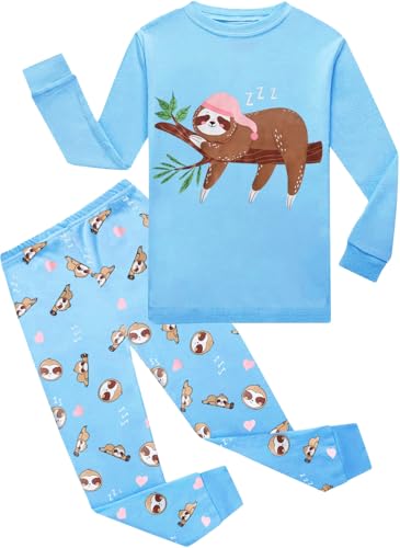 EULLA Kinder Mädchen Schlafanzüge Langarm Baumwolle Winter Pyjama Set Faulheit Zweiteilig Nachtwäsche Größe 6 Jahre alt N-Blau Faulheit DE 116 von EULLA