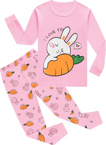 EULLA Kinder Mädchen Schlafanzüge Langarm Baumwolle Winter Pyjama Set Hase Zweiteilig Nachtwäsche 2 Jahre alt 9-2# Rosa Hase DE 92 von EULLA