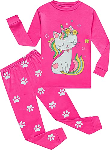 EULLA Kinder Mädchen Schlafanzüge Langarm Baumwolle Winter Pyjama Set Katze Zweiteilig Nachtwäsche 4 Jahre alt F-Rosarot Katze DE 104 von EULLA