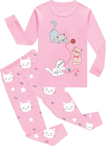 EULLA Kinder Mädchen Schlafanzüge Langarm Baumwolle Winter Pyjama Set Katzen Zweiteilig Nachtwäsche Größe 3 Jahre alt M-Rosa Katzen DE 98 von EULLA