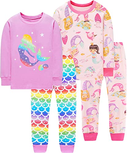 EULLA Kinder Mädchen Schlafanzüge Langarm Baumwolle Winter Pyjama Set Meerjungfrau Zweiteilig Nachtwäsche 7 Jahre alt K-2-Pack Meerjungfrau Set DE 122 von EULLA