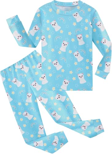 EULLA Kinder Mädchen Schlafanzüge Langarm Pyjama Set Alpaka Muster Herbst Winter Zweiteiliger Nachtwäsche Cartoon Tops und Schlafhose Bekleidung Größe 4 Jahre für Mädchen 104 von EULLA