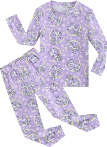 EULLA Kinder Mädchen Schlafanzüge Langarm Pyjama Set Einhorn Muster Herbst Winter Zweiteiliger Nachtwäsche Cartoon Tops und Schlafhose Bekleidung Größe 7 Jahre für Mädchen 122 von EULLA