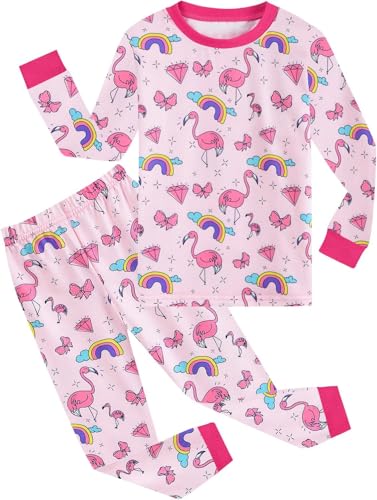 EULLA Kinder Mädchen Schlafanzüge Langarm Pyjama Set Flamingo Muster Herbst Winter Zweiteiliger Nachtwäsche Cartoon Tops und Schlafhose Bekleidung Größe 7 Jahre für Mädchen 122 von EULLA