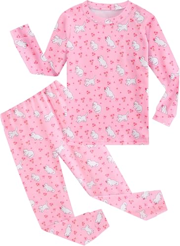 EULLA Kinder Mädchen Schlafanzüge Langarm Pyjama Set Katze Muster Herbst Winter Zweiteiliger Nachtwäsche Cartoon Tops und Schlafhose Bekleidung Größe 4 Jahre für Mädchen 104 von EULLA
