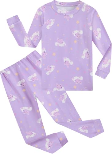 EULLA Kinder Mädchen Schlafanzüge Langarm Pyjama Set Lila Kaninchen Muster Herbst Winter Zweiteiliger Nachtwäsche Cartoon Tops und Schlafhose Bekleidung Größe 3 Jahre für Mädchen 98 von EULLA
