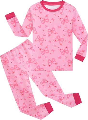 EULLA Kinder Mädchen Schlafanzüge Langarm Pyjama Set Schmetterling Muster Herbst Winter Zweiteiliger Nachtwäsche Cartoon Tops und Schlafhose Bekleidung Größe 2 Jahre für Mädchen 92 von EULLA