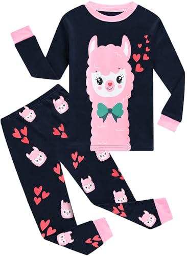 EULLA Kinder Mädchen Schlafanzüge Winter Pyjama Set Alpaka Langarm Baumwolle Zweiteilig Nachtwäsche Größe 2 Jahre alt M-Dunkelblau Alpaka DE 92 von EULLA