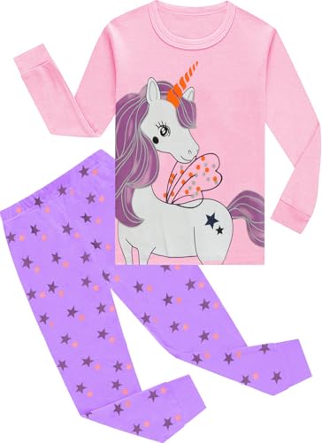 EULLA Kinder Mädchen Schlafanzüge Winter Pyjama Set Einhorn Langarm Baumwolle Zweiteilig Nachtwäsche 3 Jahre alt I-Rosa Einhorn DE 98 von EULLA