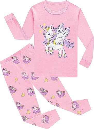 EULLA Kinder Mädchen Schlafanzüge Winter Pyjama Set Einhorn Langarm Baumwolle Zweiteilig Nachtwäsche 4 Jahre alt 8# Rosa Einhorn DE 104 von EULLA