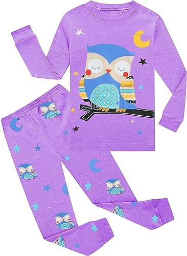 EULLA Kinder Mädchen Schlafanzüge Winter Pyjama Set Eule Langarm Baumwolle Zweiteilig Nachtwäsche 5 Jahre alt 6# Lila Eule DE 110 von EULLA