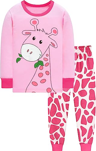 EULLA Kinder Mädchen Schlafanzüge Winter Pyjama Set Giraffe Langarm Baumwolle Zweiteilig Nachtwäsche 6 Jahre alt 4# Rosa Giraffe DE 116 von EULLA