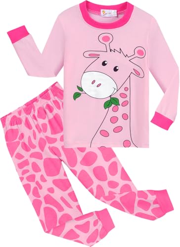 EULLA Kinder Mädchen Schlafanzüge Winter Pyjama Set Giraffe Langarm Baumwolle Zweiteilig Nachtwäsche 6 Jahre alt 4# Rosa Giraffe DE 116 von EULLA