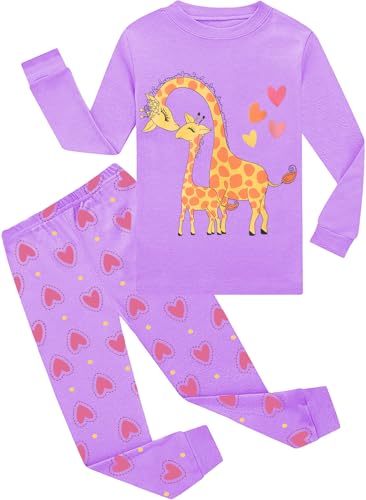 EULLA Kinder Mädchen Schlafanzüge Winter Pyjama Set Giraffe Langarm Baumwolle Zweiteilig Nachtwäsche Größe 4 Jahre alt 4# Violett Giraffe DE 104 von EULLA