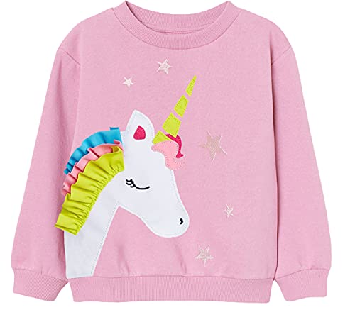 EULLA Kinder Mädchen Sweatshirt Pullover Activewear Langarm Baumwolle Einhorn Herbst Winter Oberteile 6 Jahre alt 1# Rosa Einhorn DE 116 von EULLA