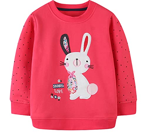 EULLA Kinder Mädchen Sweatshirt Pullover Activewear Langarm Baumwolle Hase Herbst Winter Oberteile 2 Jahre alt 2# Rot Hase DE 92 von EULLA
