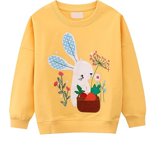 EULLA Kinder Mädchen Sweatshirt Pullover Activewear Langarm Baumwolle Hase Herbst Winter Oberteile 4 Jahre alt 4# Gelb Hase DE 104 von EULLA