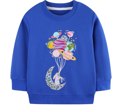 EULLA Kinder Mädchen Sweatshirt Pullover Activewear Langarm Baumwolle Hase Herbst Winter Oberteile 6 Jahre alt 8# Blau Hase DE 116 von EULLA