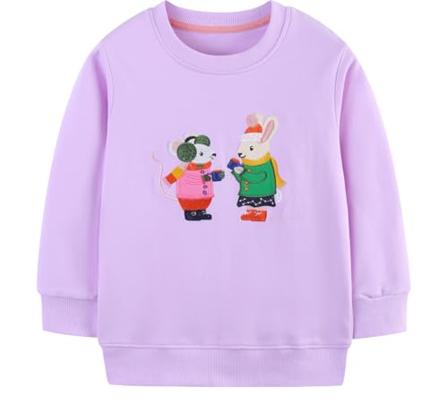 EULLA Kinder Mädchen Sweatshirt Pullover Activewear Langarm Baumwolle Hase Herbst Winter Oberteile 6 Jahre alt 8# Violett Hase DE 116 von EULLA