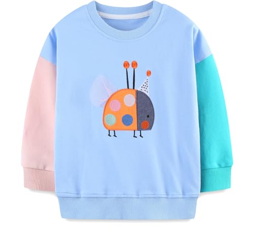 EULLA Kinder Mädchen Sweatshirt Pullover Activewear Langarm Baumwolle Marienkäfer Herbst Winter Oberteile 4 Jahre alt 7# Blau Marienkäfer DE 104 von EULLA
