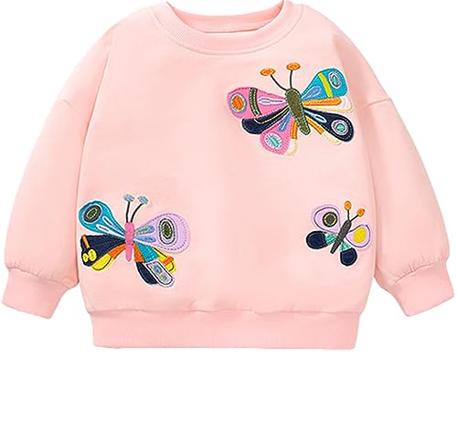 EULLA Kinder Mädchen Sweatshirt Pullover Activewear Langarm Baumwolle Schmetterling Herbst Winter Oberteile 6 Jahre alt 6# Rosa Schmetterling DE 116 von EULLA
