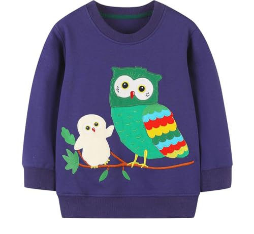 EULLA Kinder Mädchen Sweatshirt Pullover Activewear Langarm Baumwolle Tier Herbst Winter Oberteile 4 Jahre alt 5# Dunkelblau Eule DE 104 von EULLA