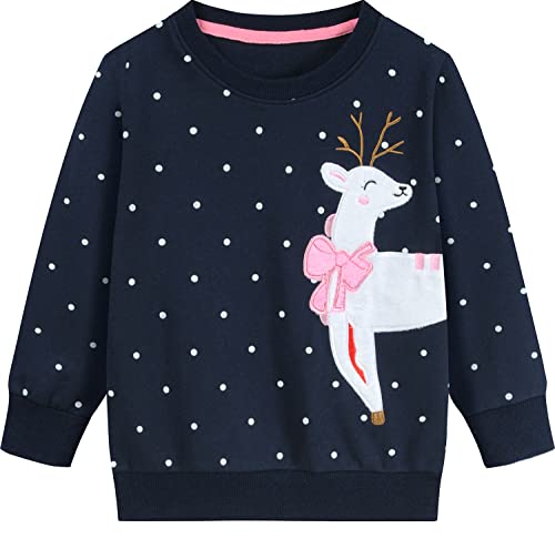 EULLA Kinder Mädchen Weihnacht Pullover Sweatshirt Weihnachtsoutfit Weihnachtspuli Winter Baumwolle Langarm Christmas Xmas Rentier Weihnachtskleidung Gr.92/98 3 Jahre 4# Dunkelblau Rentier DE 98 von EULLA