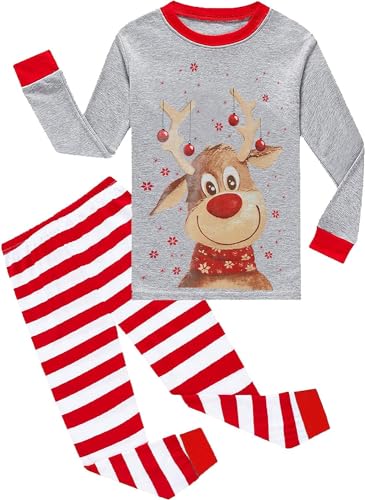 EULLA Kinder Mädchen Weihnachten Schlafanzüge Rentier Pyjama Set Winter Langarm Baumwolle Christmas Xmas Zweiteilig Nachtwäsche Größe 2 Jahre alt 1# Grau Rentier DE 92 von EULLA