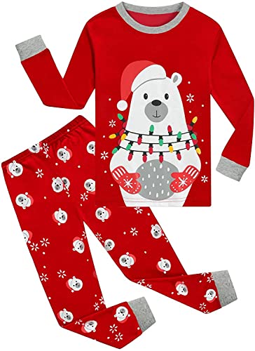 EULLA Kinder Mädchen Weihnachten Schlafanzüge Weihnachtsbär Pyjama Set Winter Langarm Baumwolle Christmas Xmas Zweiteilig Nachtwäsche Größe 3 Jahre alt 3# Rot Weihnachtsbär DE 98 von EULLA