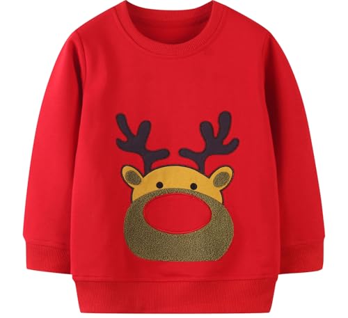 EULLA Kinder Mädchen Jungen Weihnacht Pullover Sweatshirt Weihnachtsoutfit Weihnachtspuli Winter Baumwolle Langarm Christmas Xmas Rentier Weihnachtskleidung Gr.98/104 4 Jahre 2# Rot Rentier DE 104 von EULLA